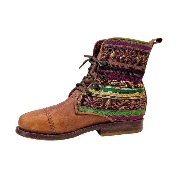 Teysha Artisanal Handwoven Brown Lace Up Full Grain Leather Boots - Picture 6 of 11